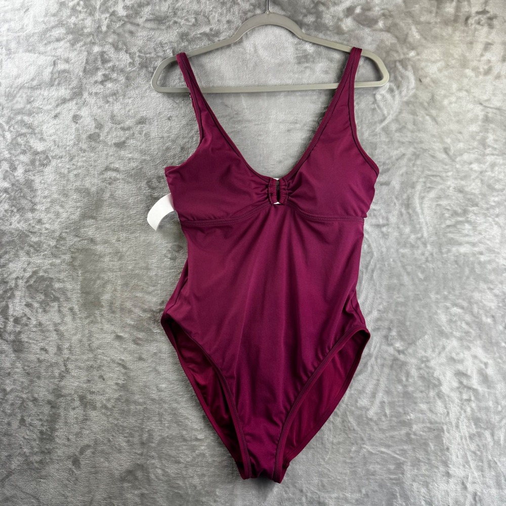 Jantzen One Piece Swimsuit Women 14 Plum Ruched V-Neck JZ26603M (1811) - Picture 5 of 9